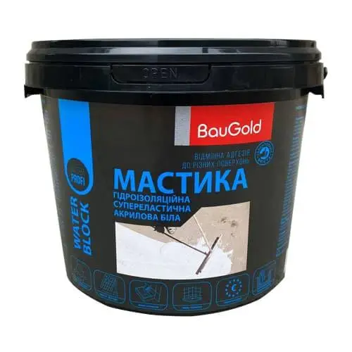 Гідроізоляційна мастика акрилова супереластична 1,2 кг BauGold біла